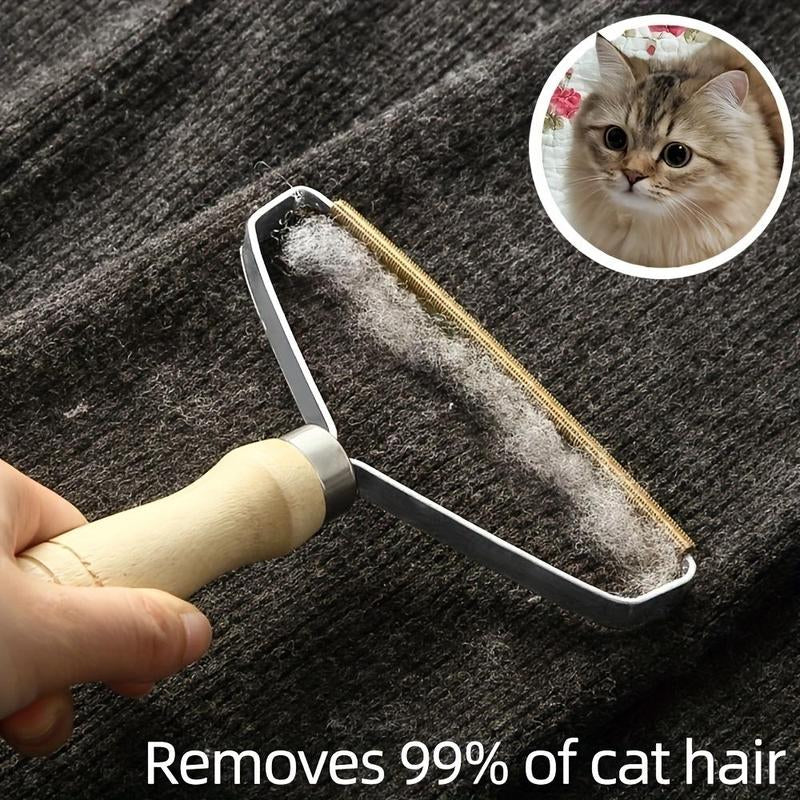 Reusable Pet Hair Remover: Wooden Handle Lint Tool