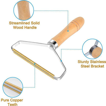 Reusable Pet Hair Remover: Wooden Handle Lint Tool