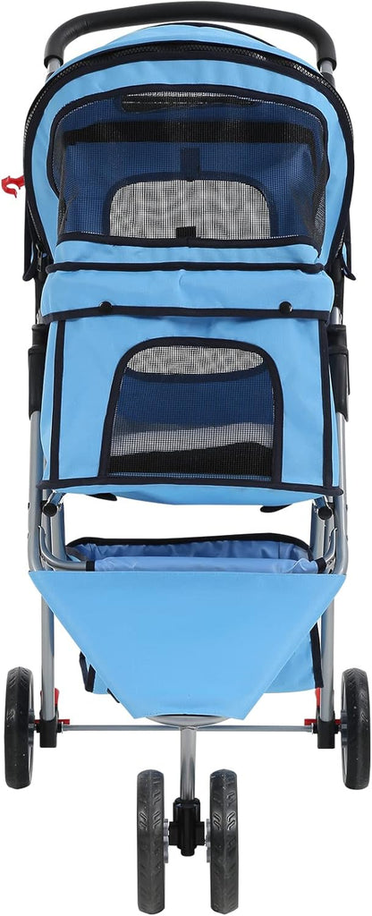 Pet Stroller Joggers Cat Dog Cage 3 Wheel Travel Folding Carriage Strollers with Cup Holder and Removable Pad