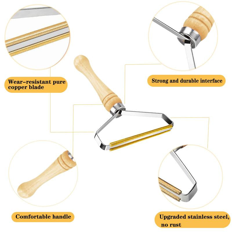 Reusable Pet Hair Remover: Wooden Handle Lint Tool